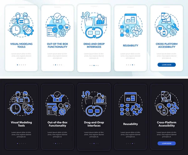 Nízký Kód Noční Denní Režim Obrazovce Mobilní Aplikace Web Procházka — Stockový vektor