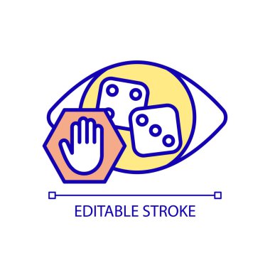 Kumar RGB renk ikonunu izlemeyi bırak. Bağımlılığın üstesinden gelmek için psikoterapi yöntemi. Zihinsel bozukluk nöbeti. İzole vektör çizimi. Basit bir çizgi çizimi. Düzenlenebilir felç. Kullanılan Arial yazı tipi