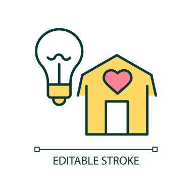 Işıklandırma etkinliği RGB renk simgesi. Kırsal elektrik. Taşra hizmetleri. Sürdürülebilir enerji kaynağı. İzole vektör çizimi. Basit bir çizgi çizimi. Düzenlenebilir felç. Kullanılan Arial yazı tipi