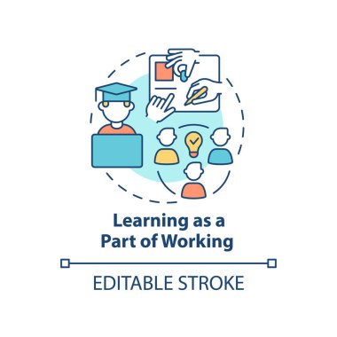 Çalışan konsept simgesi olarak öğrenme. Çalışanların nişanı soyut fikir ince çizgi çizimi. Eğitim programları. İzole bir taslak çizim. Düzenlenebilir felç. Arial, Myriad Pro-Kalın yazı tipleri