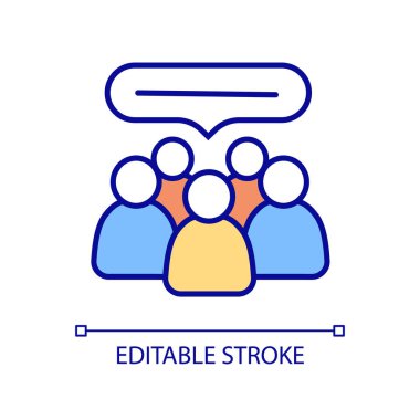 Genel görüş RGB renk simgesi. Ortak karara varılmış bir topluluk. Takım güçlendirmesi. İnşaat anlaşması. İzole vektör çizimi. Basit bir çizgi çizimi. Düzenlenebilir felç. Kullanılan Arial yazı tipi