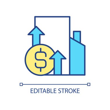 Altyapı maliyeti RGB renk simgesi. Sunuculuğun gelişimi. Fiyatı yükselt. İnternet gibi şeyler. İzole vektör çizimi. Basit bir çizgi çizimi. Düzenlenebilir felç. Kullanılan Arial yazı tipi