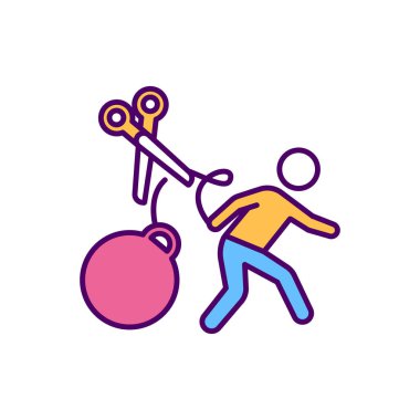 Eski RGB renk simgesini bırak. Duygusal yükten, psikolojik travmadan kurtuldum. Olumsuz tutumdan kaçının. Olumlu düşün. Kişisel gelişim ve gelişim. İzole vektör illüstrasyonu