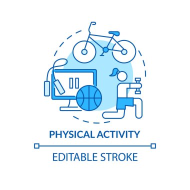 Fiziksel aktivite konsepti ikonu. Karaciğer sağlığı gereksinimi fikri ince çizgi çizimi. Kronik hastalığa karşı koruma. Aerobik egzersiz. Vektör izole edilmiş RGB renk çizimi. Düzenlenebilir vuruş