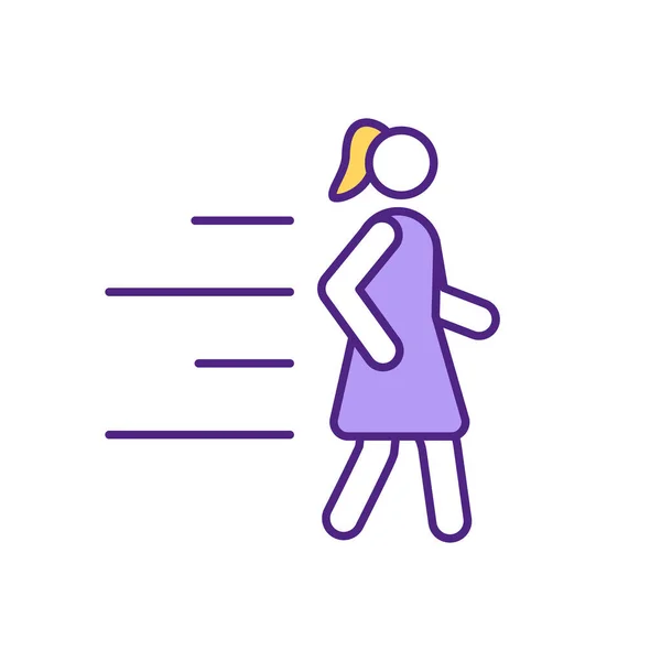 Бегущая Женщина Значок Цвета Rgb Молодая Женщина Фиолетовой Одежде Быстрая — стоковый вектор
