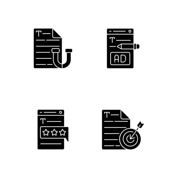Engaging Online Content Black Glyph Icons Set White Space Writing — Stock Vector