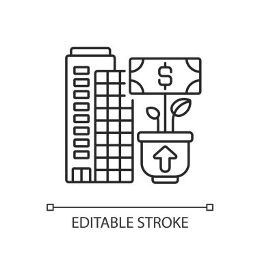 Şirket büyüme doğrusal simgesi. Başarılı iş geliştirme ince çizgi özelleştirilebilir illüstrasyon. Contour sembolü. Bankacılık, finansal yönetim. Vektör izole çizim. Düzenlenebilir vuruş