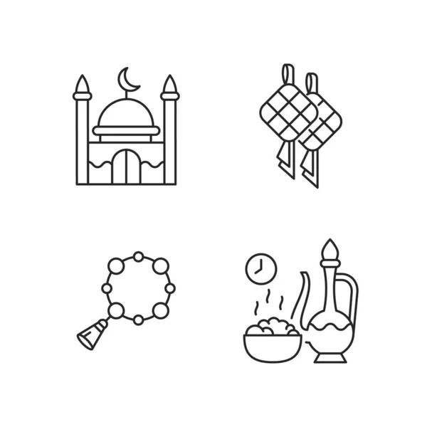 Traditional Religious Muslim Items Linear Icons Set National Food Called — Stock Vector