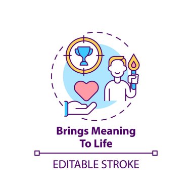 Yaşam konsepti ikonuna anlam katar. Amaç aramak. Kişisel potansiyel. Dini değer ve maneviyat fikri ince çizgi çizimi. Vektör izole edilmiş RGB renk çizimi. Düzenlenebilir vuruş