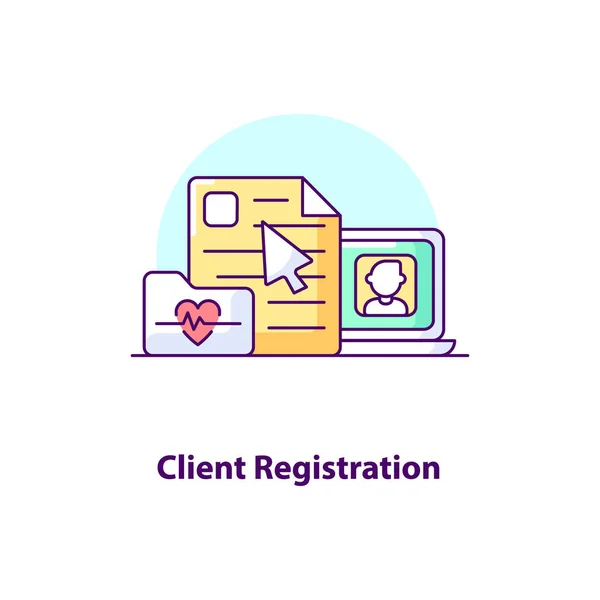 Registrazione Client Icona Concetto Interfaccia Utente Creativa Registrazione Cliente Online — Vettoriale Stock