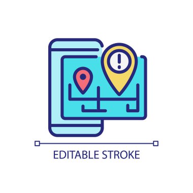 Trafik yönetmelikleri pikseli mükemmel RGB renk simgesi. Mobil uygulamanın navigasyon bilgileri. Nesnelerin İnterneti. İzole vektör çizimi. Basit bir çizgi çizimi. Düzenlenebilir felç. Kullanılan Arial yazı tipi