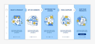 İşletme mavi ve beyaz şablonu nasıl ihraç edilir. Doğrusal konsept simgeleriyle cevap veren mobil web sitesi. Web sayfasında 5 basamaklı ekranlar. Kullanılan Lato Kalın, Düzenli yazı tipleri