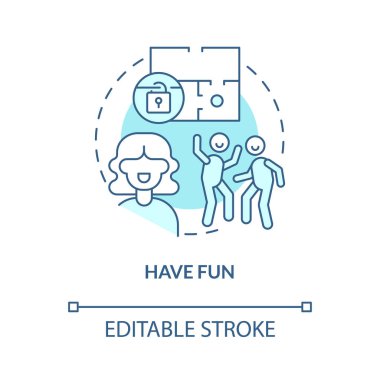 Turkuaz konsept ikonunda iyi eğlenceler. Kaçış taktikleri soyut fikir ince çizgi çizimi. Aktif eğlence. İzole bir taslak çizim. Düzenlenebilir felç. Arial, Myriad Pro-Kalın yazı tipleri