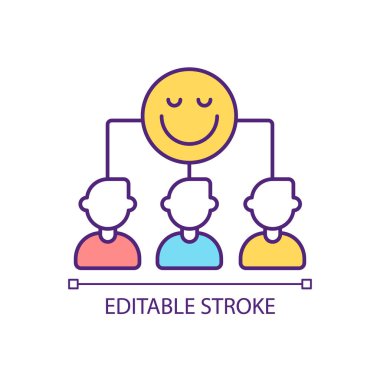 Takım kültürü RGB renk simgesi geliştiriliyor. Takım üyeleri motivasyon ve mutluluk. Dostça bir rekabet. İzole vektör çizimi. Basit bir çizgi çizimi. Düzenlenebilir felç. Kullanılan Arial yazı tipi