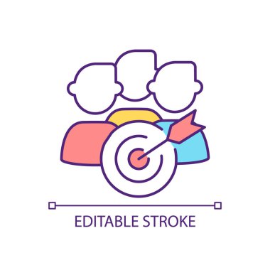 RGB renk simgesi birlikte hedeflere ulaşılıyor. İş arkadaşlarınla ilerleme kaydet. Çalışan geliştirme ve performans. İzole vektör çizimi. Basit bir çizgi çizimi. Düzenlenebilir felç. Kullanılan Arial yazı tipi