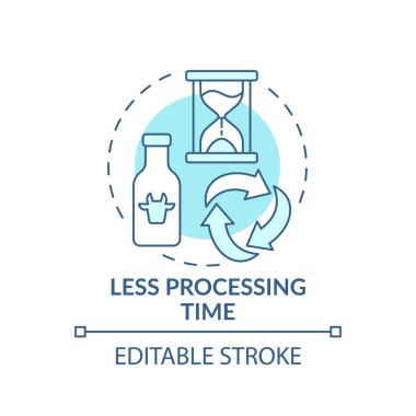 Daha az işlem süresi turkuaz konsept simgesi. Süreç süresini azalt. UHT soyut fikir ince çizgi çiziminin avantajları. İzole bir taslak çizim. Düzenlenebilir felç. Arial, Myriad Pro-Kalın yazı tipleri
