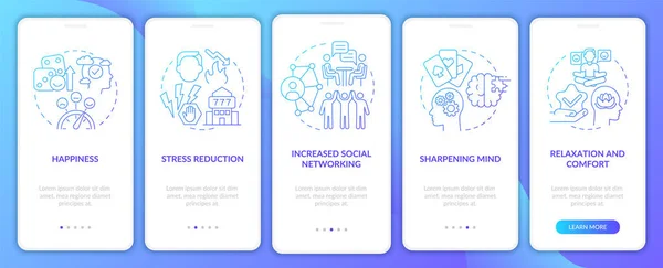 Gokken Voordelen Blauwe Gradiënt Onboarding Mobiele App Scherm Hobby Walkthrough — Stockvector