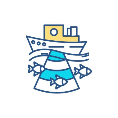 Okyanus bilimi RGB renk simgesi. Okyanus bilimi. Deniz yaşamı ve ekosistem araştırması. Okyanus çevresi. Balıkçılık. Fiziksel ve biyolojik okyanus yönlerini inceliyorum. İzole vektör illüstrasyonu