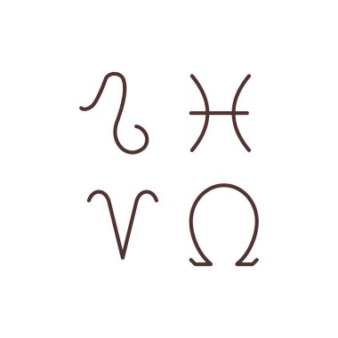 Zodiac, RGB renk simgesini imzalıyor. Astroloji sembolleri. Psödoscience. Astronomik cisimler çalışmayı etkiler. Astroloji, kişiliğe ve hayata etki eder. Gök cisimleri ilişkileri. İzole vektör illüstrasyonu