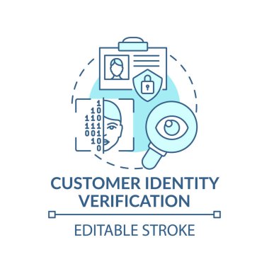 Müşteri kimliği doğrulama konsepti simgesi. Çevrimiçi çevre fikri ince çizgi çizimi. Banka hesabı açıyorum. Kimlik belgesi Vektör izole edilmiş RGB renk çizimi. Düzenlenebilir vuruş
