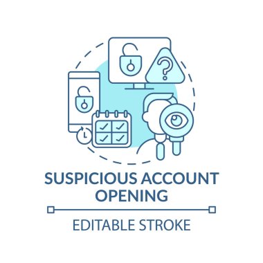 Şüpheli hesap açma konsepti. Hırsızlar ve dolandırıcılar ince çizgiler çizerler. Nakit olarak korunmasız işlemler. Vektör izole edilmiş RGB renk çizimi. Düzenlenebilir vuruş