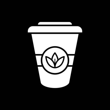 Herbal tea to go dark mode glyph icon. Natural drink for take away. Take out from cafe. Coffeeshop menu beverage. White silhouette symbol on black space. Vector isolated illustration