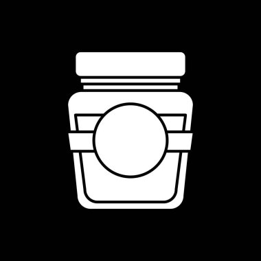 Glass jar of jam dark mode glyph icon. Sauce in container. Fruit syrup. Recipe ingredient. Grocery product and foodstuff. White silhouette symbol on black space. Vector isolated illustration