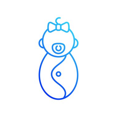 Dişi yeni doğan gradyan doğrusal vektör simgesi. Bebeklik evresi. Doğumdan sonra hızlı büyüme. Yenidoğan dönemi. İnce çizgi renkli semboller. Modern tarz pictogram. Vektör izole çizimi