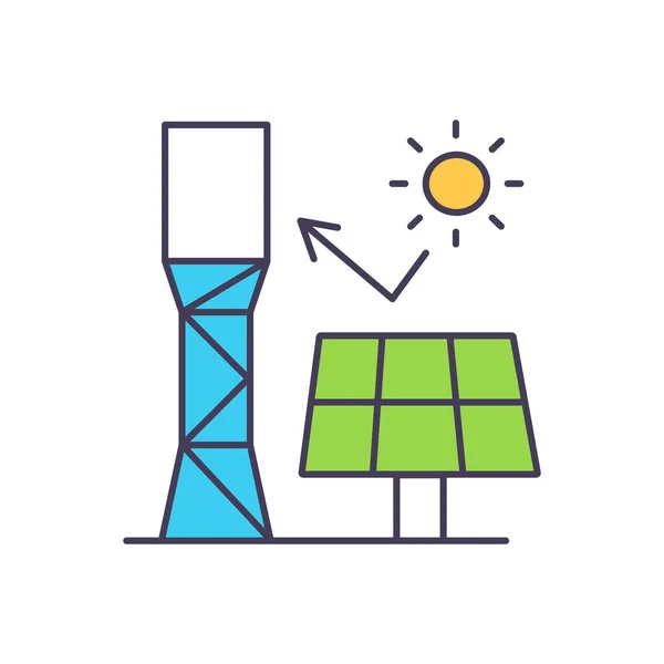 Rays Sun Hitting Solar Panel Rgb Color Icon Energy Storage — Stock Vector