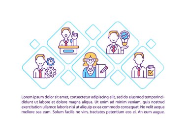 En iyi yönetim ekipleri konsept simgesi ile metin. Organizasyon ya da şirket faaliyetleri. PPT sayfa vektör şablonu. Strateji ve politika. Broşür, dergi, kitapçık tasarım ögesi doğrusal çizimler