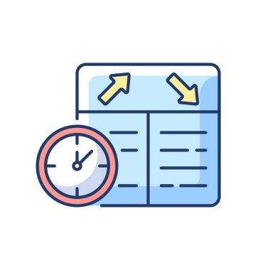 Uçuş çizelgesi RGB renk simgesi. Havayolları yönetimi gelişiyor. Seyahatleri planlama yeteneği. Programa uy. Dakik hava şirketleri. Takvim. İzole vektör illüstrasyonu