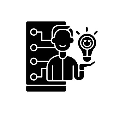 Duygusal tasarım siyah kabartma simgesi. Pozitif kullanıcı deneyimi ve tatmini. Yazılım geliştirme. Mobil uygulama mimarisi. Beyaz uzayda siluet sembolü. Vektör izole illüstrasyonu