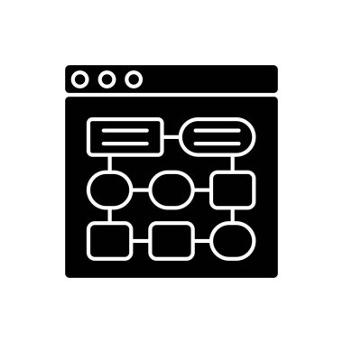Bilgi Mimarisi (IA) siyah simge simgesi. Web sitesi yapısı geliştirme. Çevrimiçi site içeriği organizasyonu. Kullanıcı deneyimi. Beyaz uzayda siluet sembolü. Vektör izole illüstrasyonu