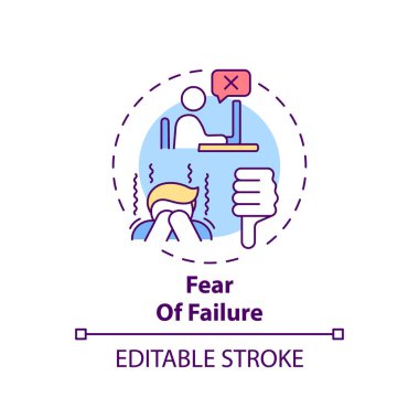 Başarısız korku konsepti ikonu. Erteleme nedeni ince çizgi çizimi fikri. Potansiyel olarak zararlı durumlardan kaçınmak. Mantıksız korku. Vektör izole edilmiş RGB renk çizimi. Düzenlenebilir vuruş