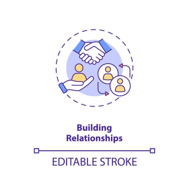 İlişki konsepti ikonu oluşturmak. İş anlaşması için el sıkışalım. İş birliği. İş ağı fikri ince çizgi çizimi. Vektör izole edilmiş RGB renk çizimi. Düzenlenebilir vuruş