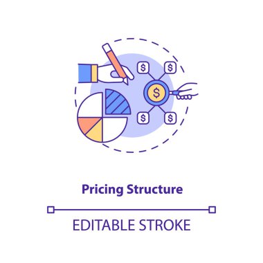 Fiyat yapı konsepti simgesi. Piyasa payı. Satış analizi. Şirket finans çizelgesi. İş fikri ince çizgi çizimi. Vektör izole edilmiş RGB renk çizimi. Düzenlenebilir vuruş