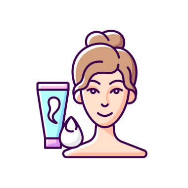 Makyaj süngeri RGB renk simgesi. Vakıf, güzellik kremleri. Gözyaşı şeklinde sünger. Makyaj uygulamasına ulaşıyorum. Özümseyici madde. Hidrofilik köpük. İzole vektör illüstrasyonu