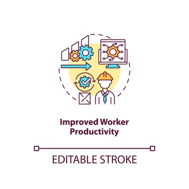 Gelişmiş işçi verimlilik konsepti ikonu. Depo yönetimi yazılım faydaları. Görevleri yeteneklerle eşleştir. İnce çizgili çizim fikri. Vektör izole edilmiş RGB renk çizimi. Düzenlenebilir vuruş