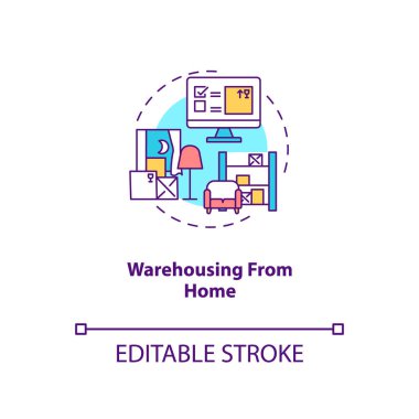 Ev konsept ikonundan depolama. Ticaret deposu çözümleri. Ürünleri kendi evinde depolamak. İş fikri ince çizgi çizimi. Vektör izole edilmiş RGB renk çizimi. Düzenlenebilir vuruş