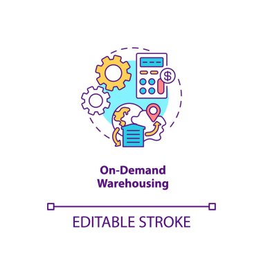 Talep üzerine depolama konsepti ikonu. Ticaret deposu çözümleri. Şebekenizi kontrol edin. İş fikri ince çizgi çizimi. Vektör izole edilmiş RGB renk çizimi. Düzenlenebilir vuruş