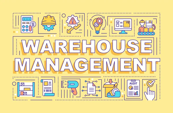 Warehouse Management Woord Concepten Banner Opslagruimte Organisatie Opslagdienst Infographics Met — Stockvector