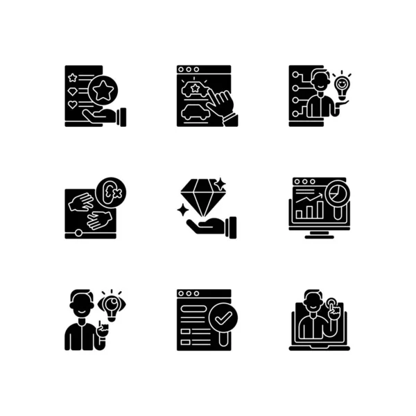 Sitio Web Sensible Diseño Iconos Glifo Negro Establecidos Espacio Blanco — Vector de stock