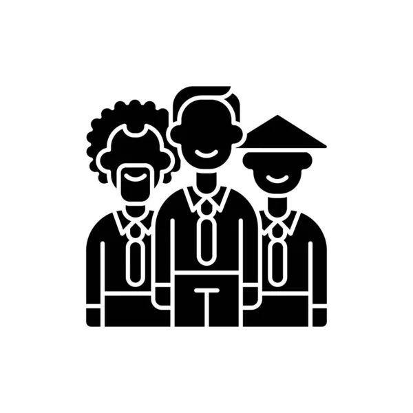 Διαφορετικότητα Μαύρο Ανάγλυφο Εικονίδιο Ομαδική Εργασία Στο Χώρο Εργασίας Συνάδελφοι — Διανυσματικό Αρχείο