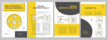 Sanal asistan iş broşürü. İdari yardım. Broşür, broşür, broşür baskısı, doğrusal simgelerle kaplama tasarımı. Dergiler için vektör planları, yıllık raporlar, reklam posterleri