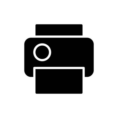 Siyah simge simgesini yazdır. Yazdırma işlemi. Belgelerin kopyalarını çıkarıyorum. Metin dosyaları çoğaltılıyor. Elektronik cihazlar. - Elektrik kullanımı. Beyaz uzayda siluet sembolü. Vektör izole illüstrasyonu