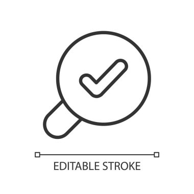 Piksel mükemmel doğrusal simgeyi ara. Anahtar sözcükler kullanarak farklı veriler bulmak. Kullanıcının yönünü bulmasına yardım et. İnce çizgi özelleştirilebilir illüstrasyon. Contour sembolü. Vektör izole çizim. Düzenlenebilir vuruş