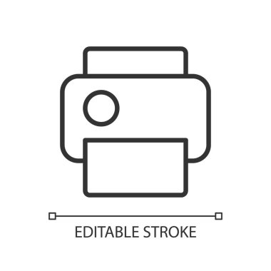 Piksel mükemmel doğrusal simgeyi yazdır. Yazdırma işlemi. Belgelerin kopyalarını çıkarıyorum. Dosyalar çoğaltılıyor. İnce çizgi özelleştirilebilir illüstrasyon. Contour sembolü. Vektör izole çizim. Düzenlenebilir vuruş