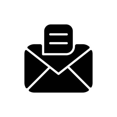 Mesaj uygulaması siyah simge simgesi. Mesaj ve sohbet uygulaması. Haberci sohbetleri. E-posta ve mesajlar yolluyorum. SMS ve MMS. Beyaz uzayda siluet sembolü. Vektör izole illüstrasyonu