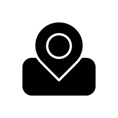 Haritalar siyah simge simgesini gösterir. Gerçek zamanlı mekan. GPS. Sokak manzaralı. Hedefe doğru yol alıyoruz. Yol durumu raporu. Dünya haritası. Beyaz uzayda siluet sembolü. Vektör izole illüstrasyonu