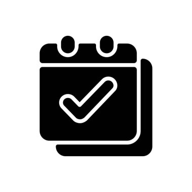 Takvim uygulaması siyah simge simgesi. Kişisel programları ve zamanı ayarlıyorum. Gelecek planlanmış olaylar bunu hatırlatıyor. Randevu organizasyonu. Beyaz uzayda siluet sembolü. Vektör izole illüstrasyonu